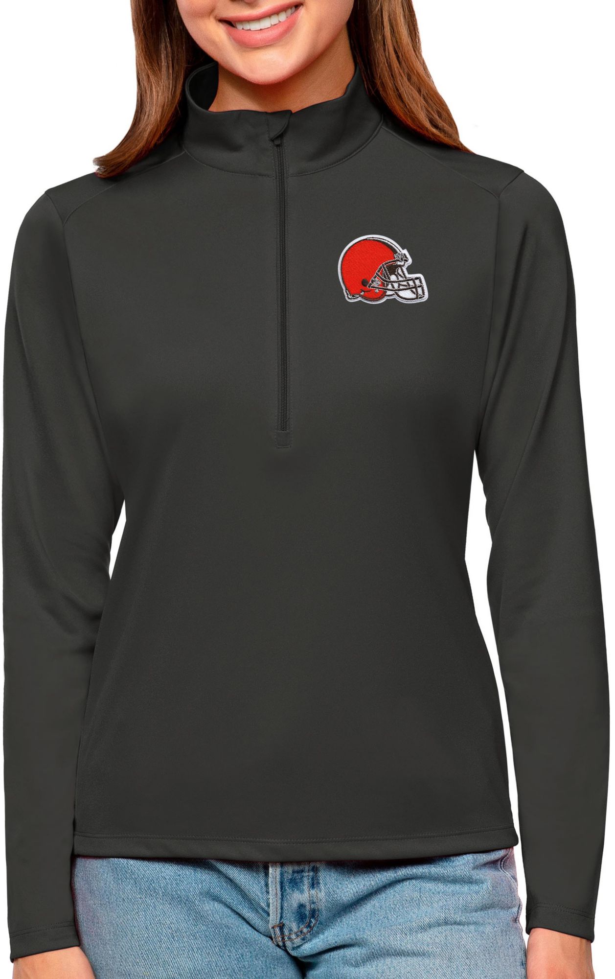 Antigua Women's Cleveland Browns Tribute Dark Grey Quarter-Zip Pullover Jacket