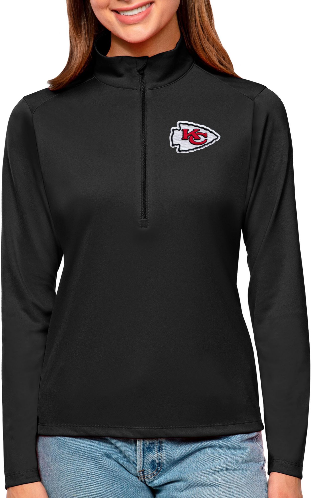 Antigua Women's Kansas City Chiefs Tribute Black 1/4-Zip Pullover
