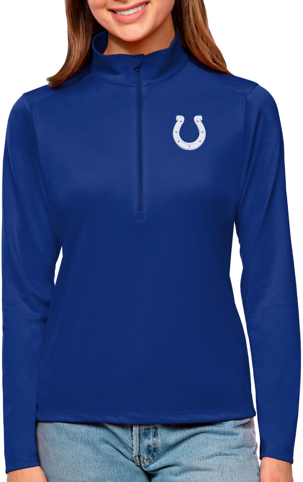 Antigua Women's Indianapolis Colts Tribute Royal 1/4-Zip Pullover