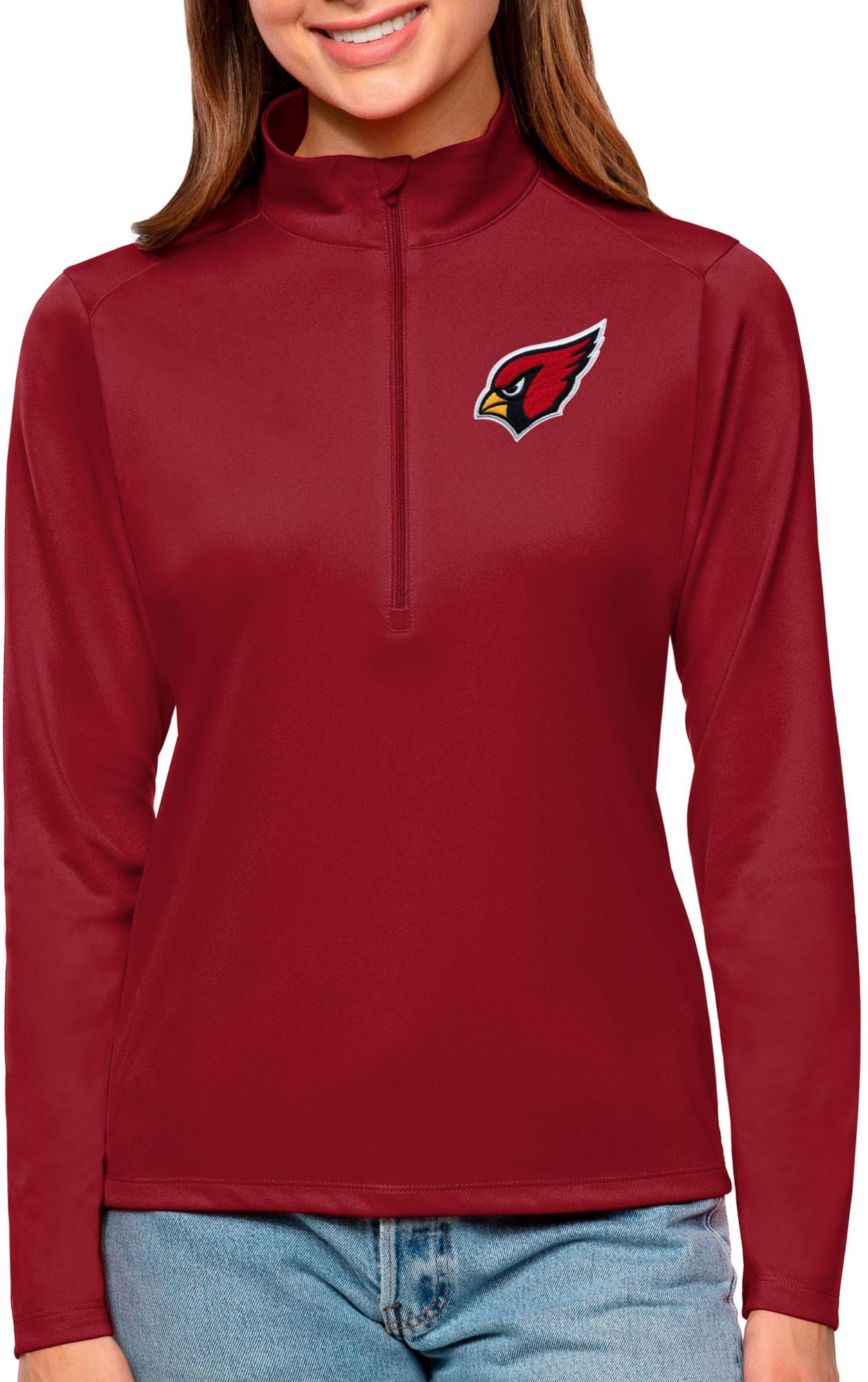 Antigua Women's Arizona Cardinals Tribute Red 1/4-Zip Pullover
