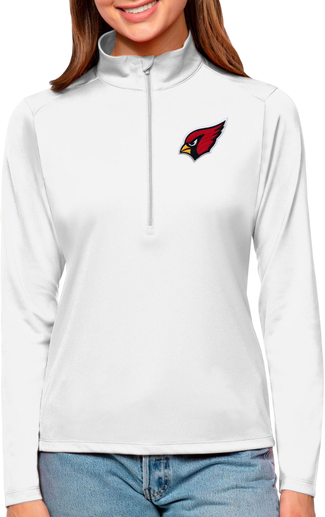 Antigua Women's Arizona Cardinals Tribute White 1/4-Zip Pullover