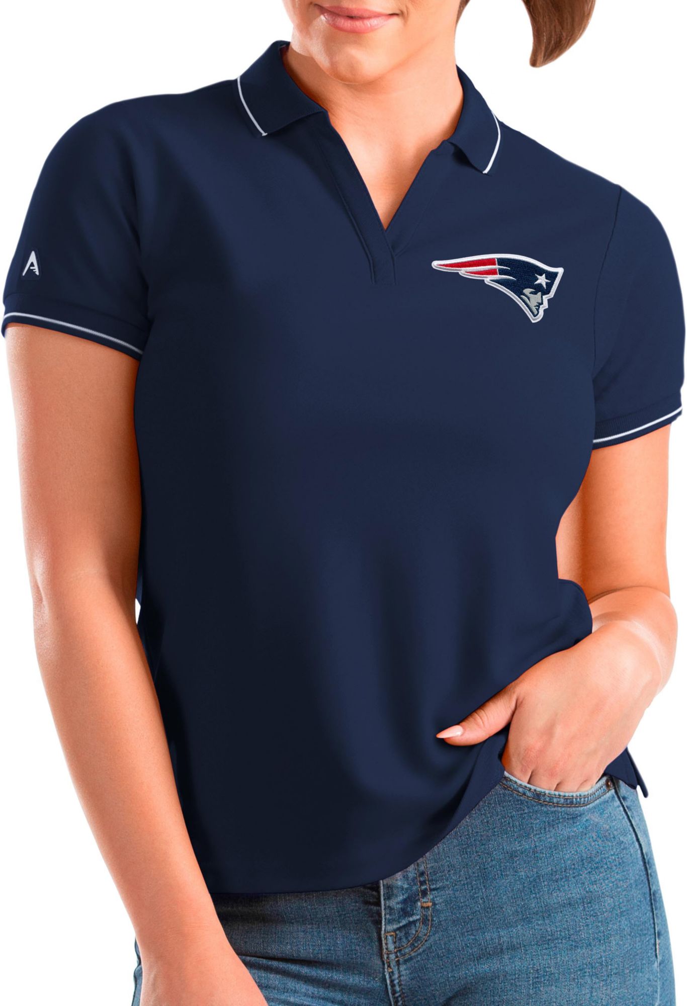 Antigua Apparel / Women's New England Patriots Affluent Navy/White Polo