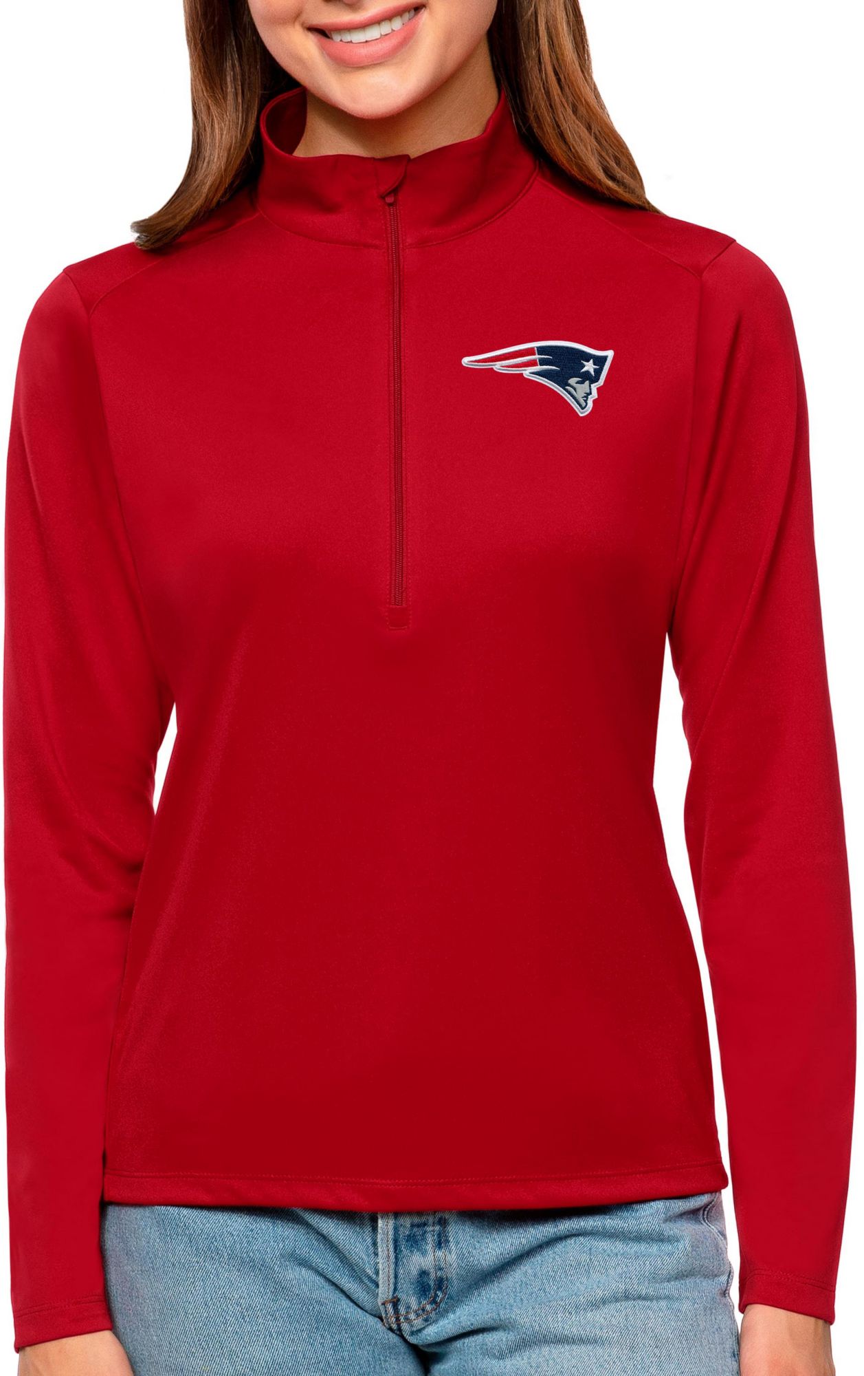 Antigua Women's New England Patriots Tribute Red 1/4-Zip Pullover