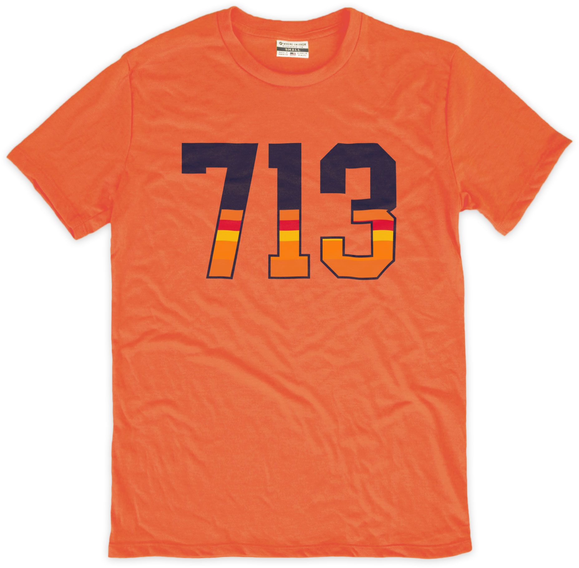 Where I'm From Houston 713 Area Code Orange T-Shirt, Men's