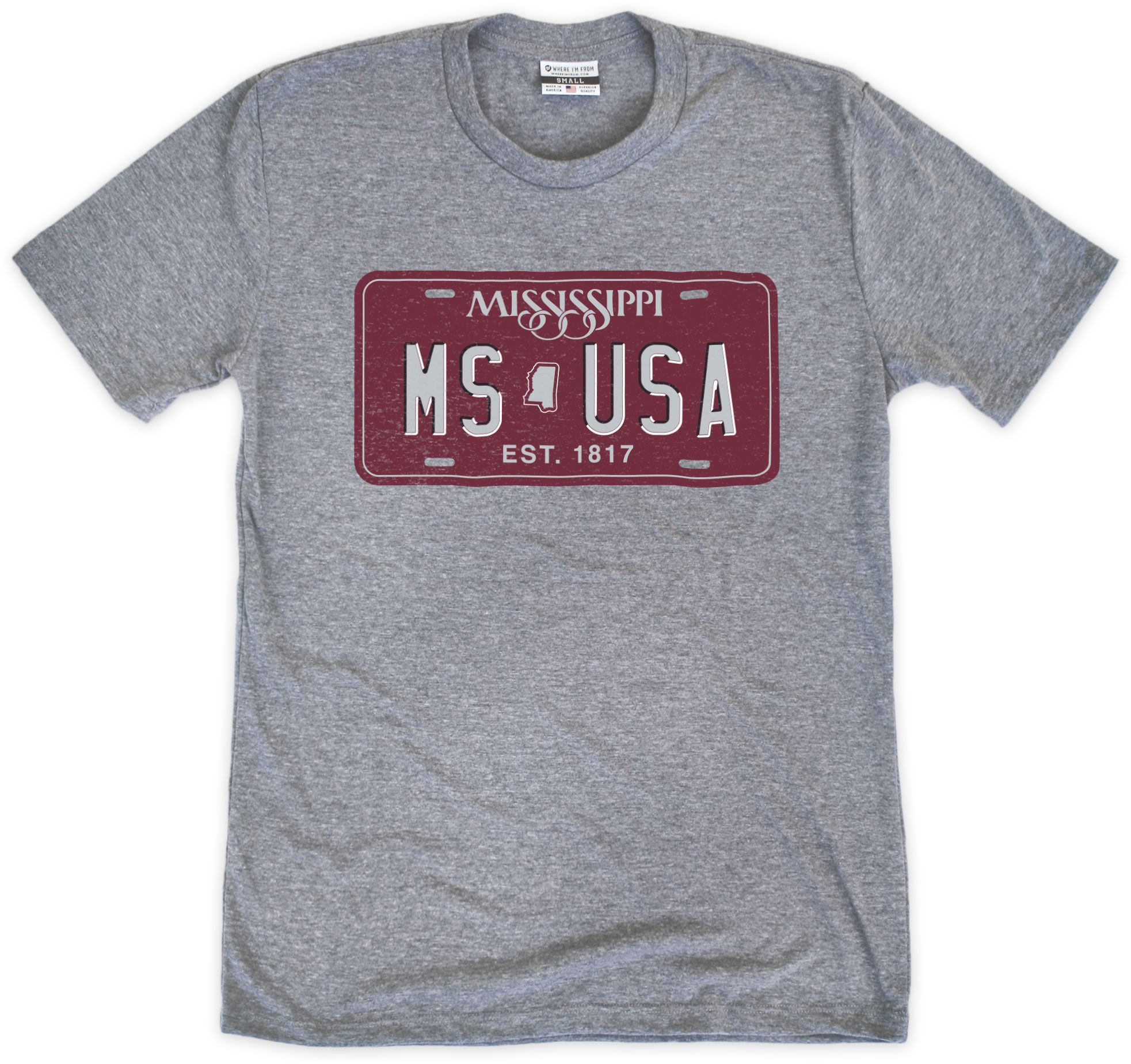 Where I'm From Mississippi License Plate  Grey T-Shirt