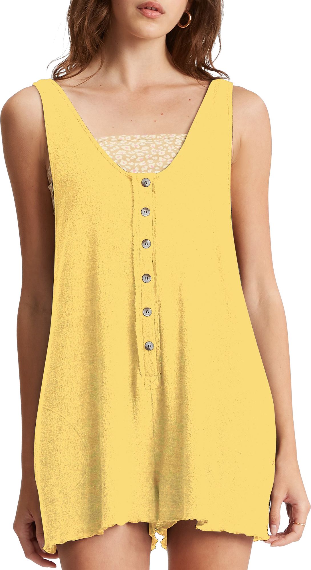 Billabong Women's Fade Away Button-Up Knit Romper Cover Up, Small, Pina Colada