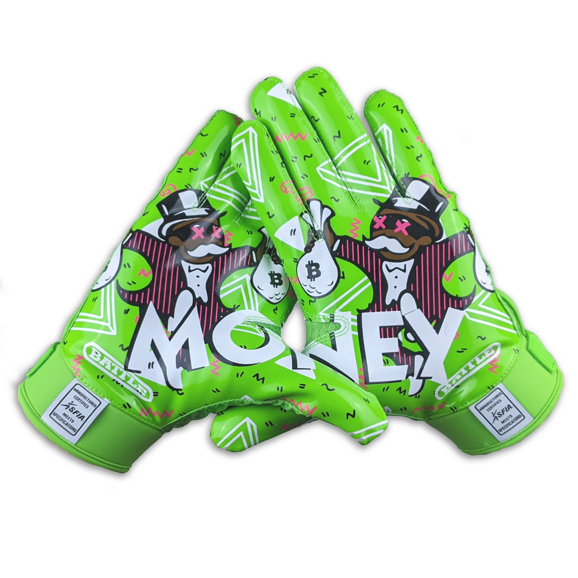 Battle Sports Adult Money Man 2.0 Football Receiver Gloves - Neon Green