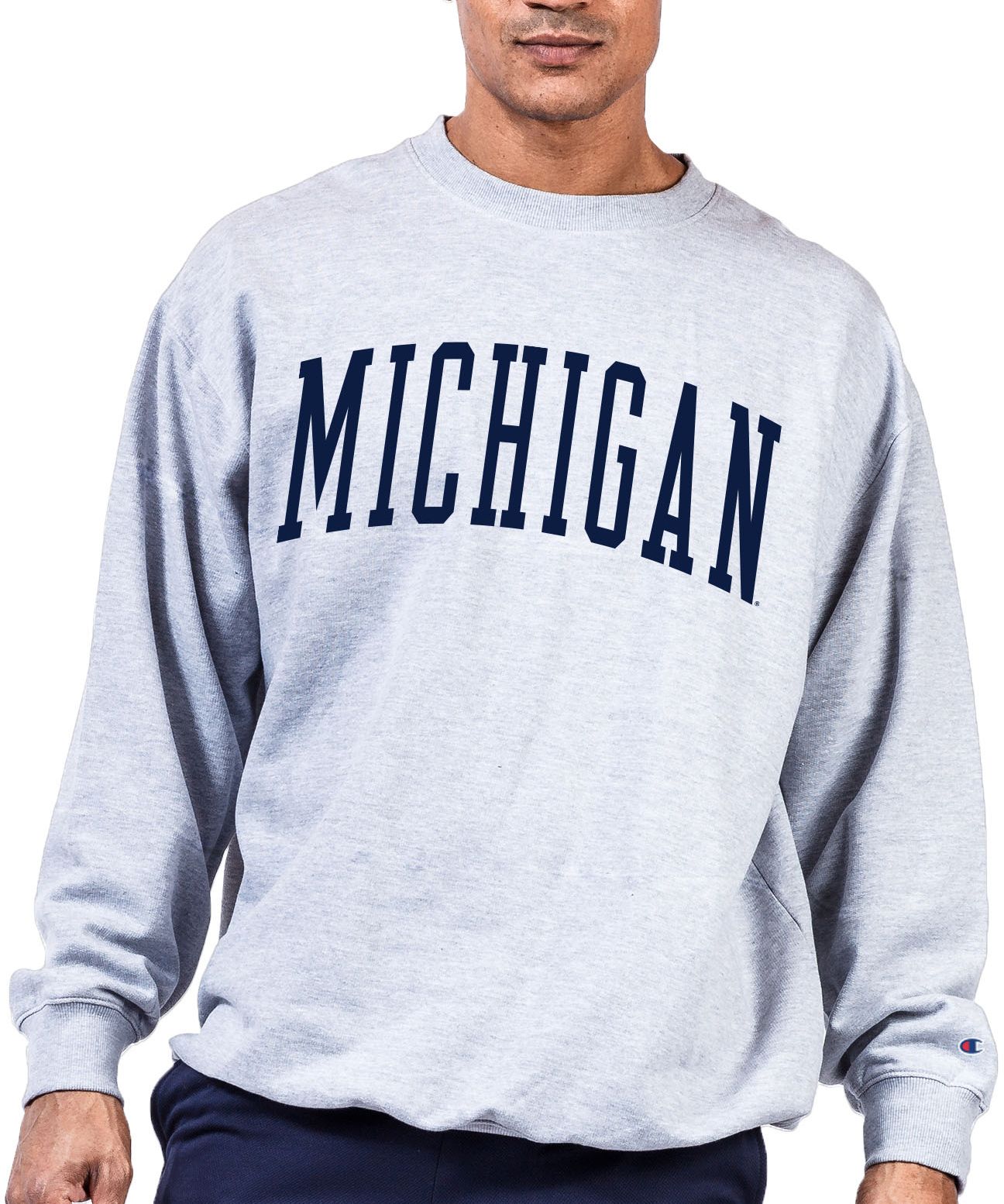Champion Men's Big &amp; Tall Michigan Wolverines Grey Reverse Weave Crew Sweatshirt