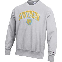 Champion Men's Southern University Jaguars Silver Grey Reverse Weave Crew Sweater