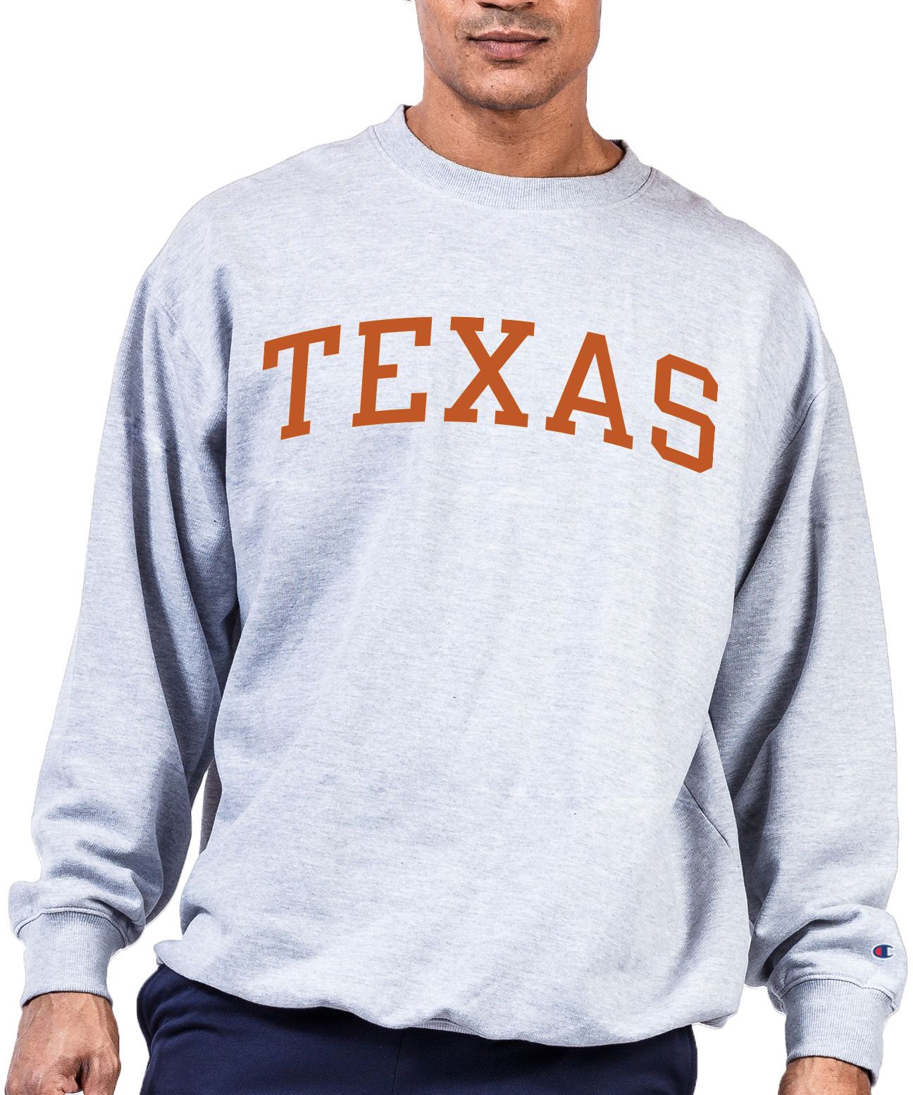 Champion Men's Big &amp; Tall Texas Longhorns Grey Reverse Weave Crew Sweatshirt