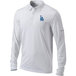 Columbia Men's Los Angeles Dodgers White Pin High Long Sleeve Polo