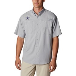 Columbia Men's Dallas Cowboys Tamiami Grey Woven Button-Up T-Shirt