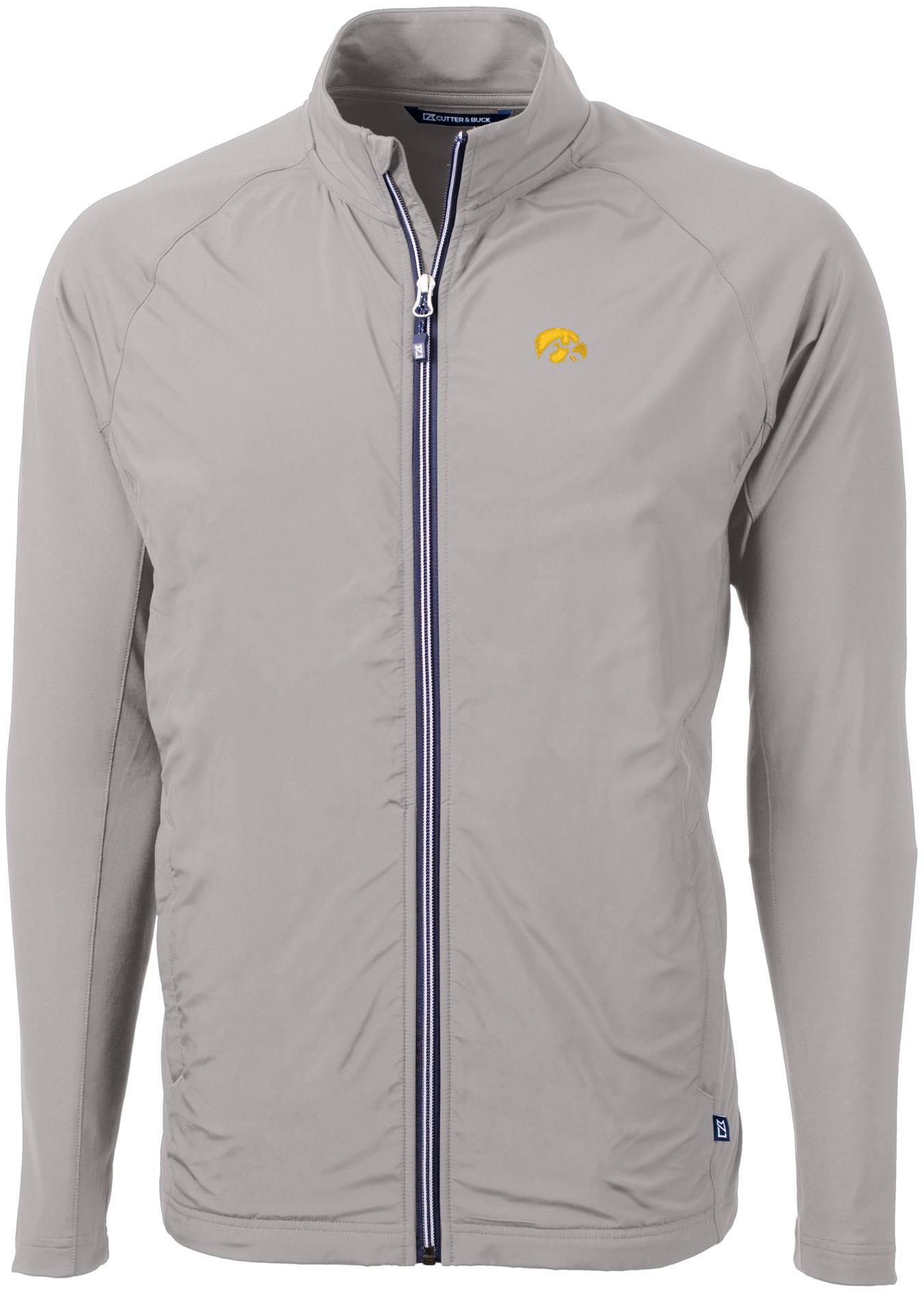Cutter &amp; Buck Men's Iowa Hawkeyes Grey Adapt Eco Knit Stretch Full-Zip Jacket