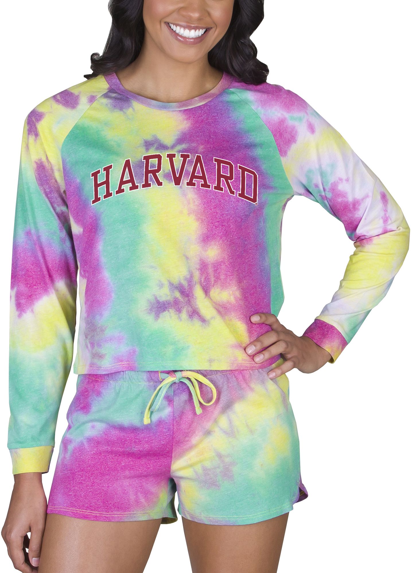 Concepts Sport Women's Harvard Crimson Tie-Dye Velodrome Long Sleeve T-Shirt and Short Set