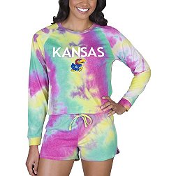 Concepts Sport Women's Kansas Jayhawks Tie-Dye Velodrome Long Sleeve T-Shirt and Short Set