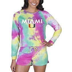 Concepts Sport Women's Miami Hurricanes Tie-Dye Velodrome Long Sleeve T-Shirt and Short Set