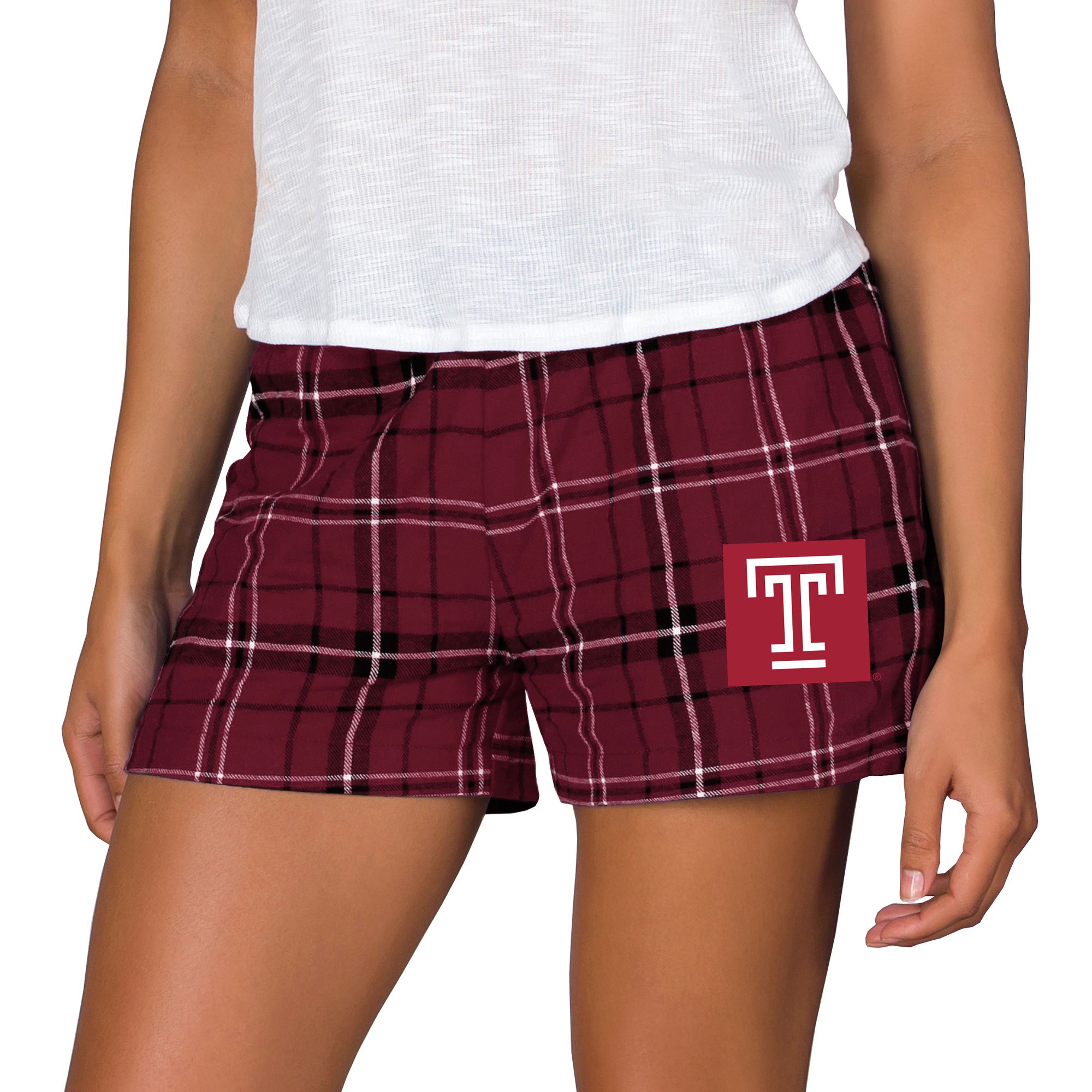 Concepts Sport Women's Temple Owls Cherry/Black Plaid Ultimate Flannel Shorts