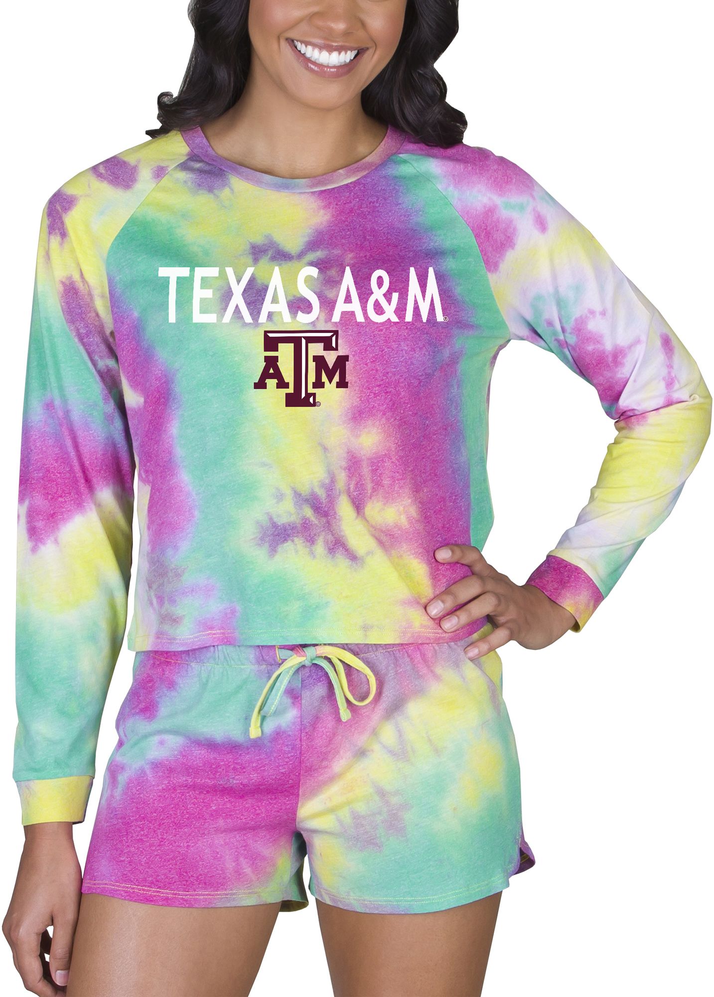 Concepts Sport Women's Texas A&amp;M Aggies Tie-Dye Velodrome Long Sleeve T-Shirt and Short Set