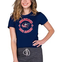 Fanatics Women's Plus Size Navy Columbus Blue Jackets Mascot In Bounds  V-Neck T-shirt
