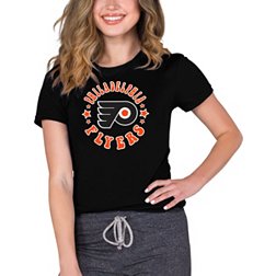NHL '47 Philadelphia Flyers Womens V-neck T-shirt L SLIM Black Orange  SS NWT