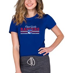 Women's New York Rangers Blue Tested Notch Neck NHL Short Sleeve T Shirt on  Sale