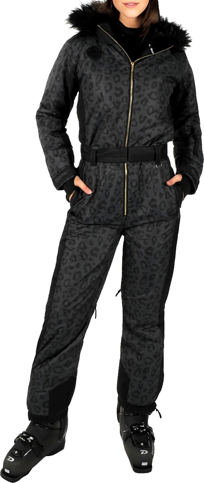 Photos - Ski Wear Tipsy Elves Women's Midnight Leopard Snow Suit, XL, Black 22DBPWWMDNGHTLPR