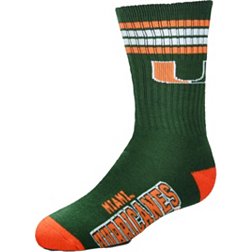 For Bare Feet Youth Miami Hurricanes 4-Stripe Deuce Socks