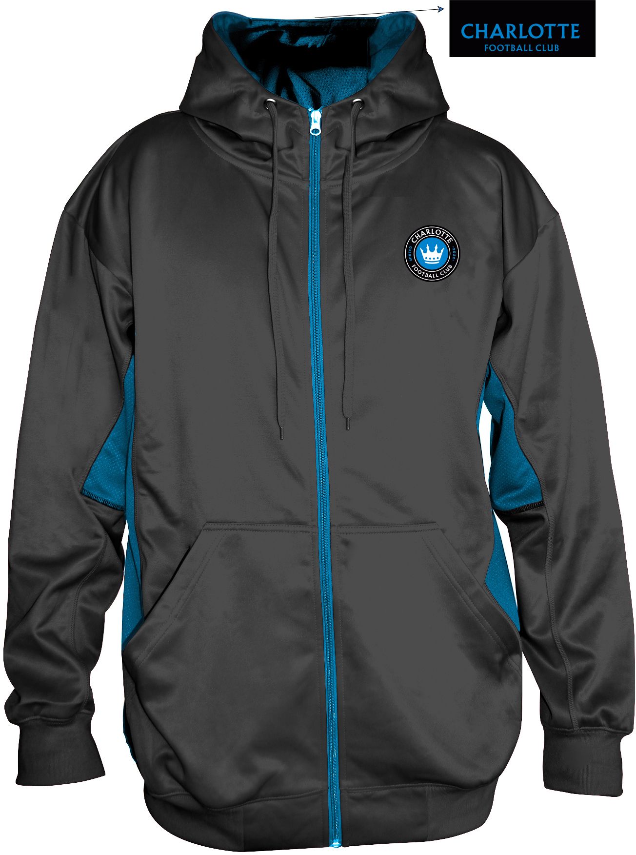 MLS Big &amp; Tall Charlotte FC Black Fleece Full-Zip Hoodie