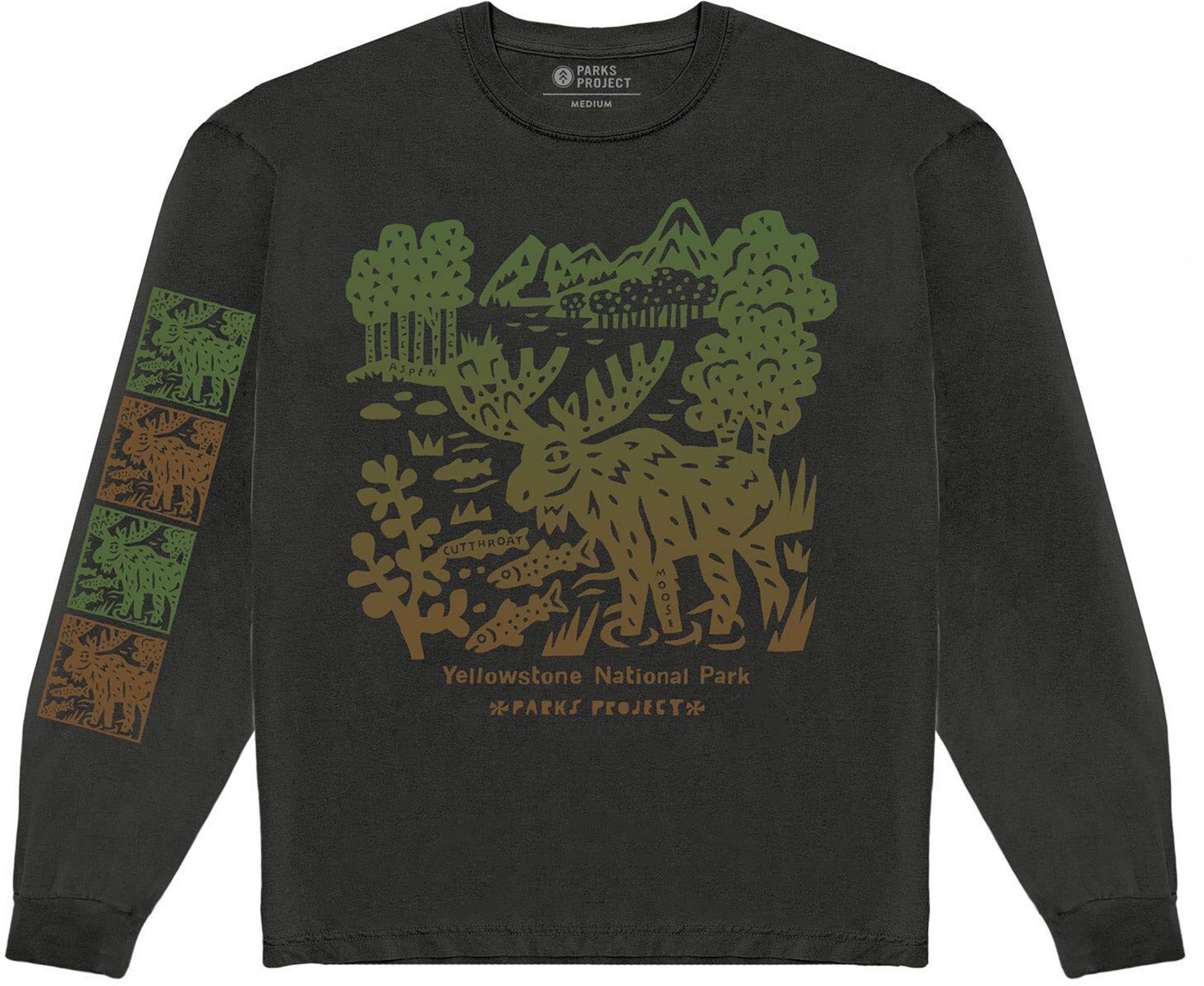 Parks Project Men's Yellowstone Woodcut Long Sleeve T Shirt, Large, Black | Holiday Gift