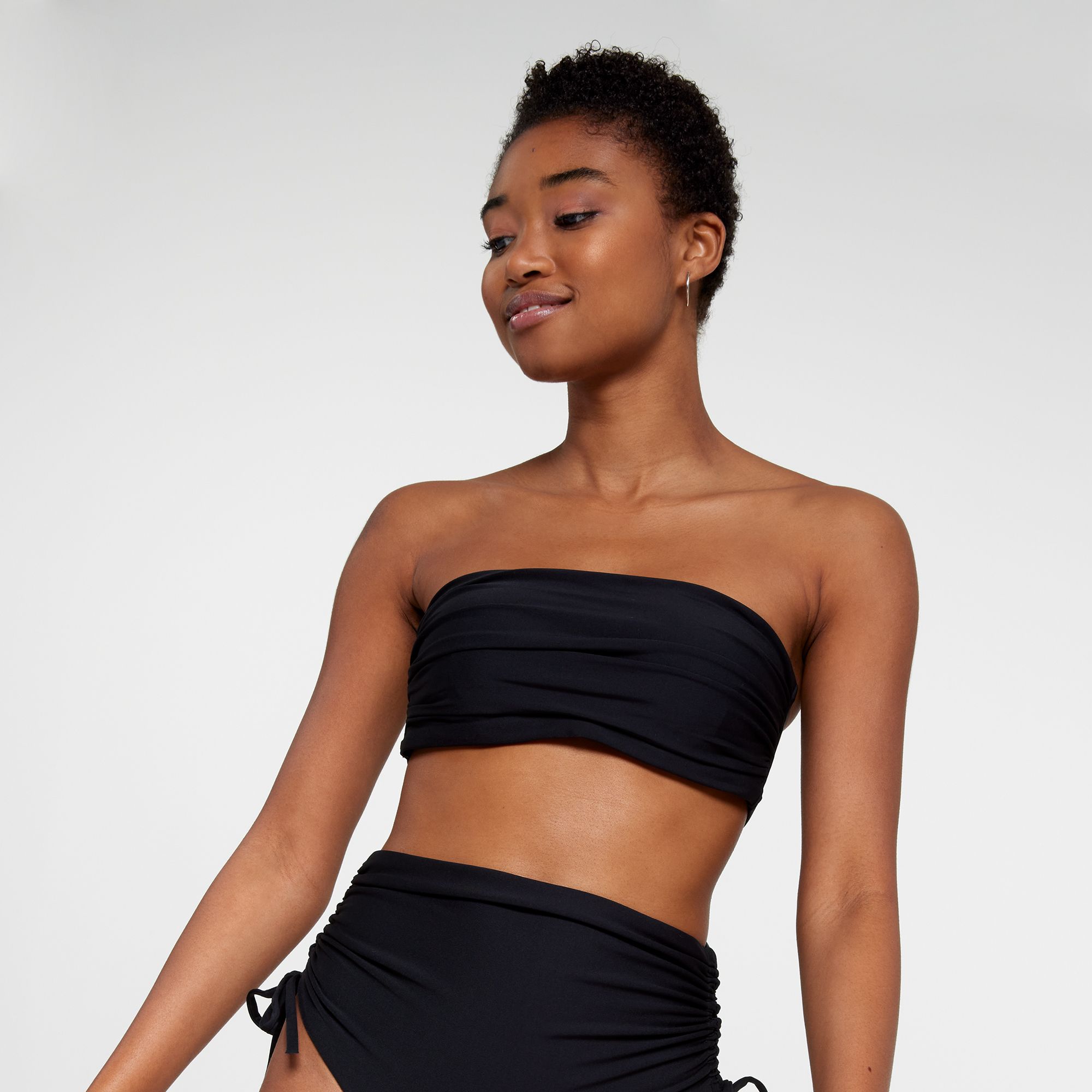 CALIA Women's Shirred Strapless Bandeau Low Support Swim Top