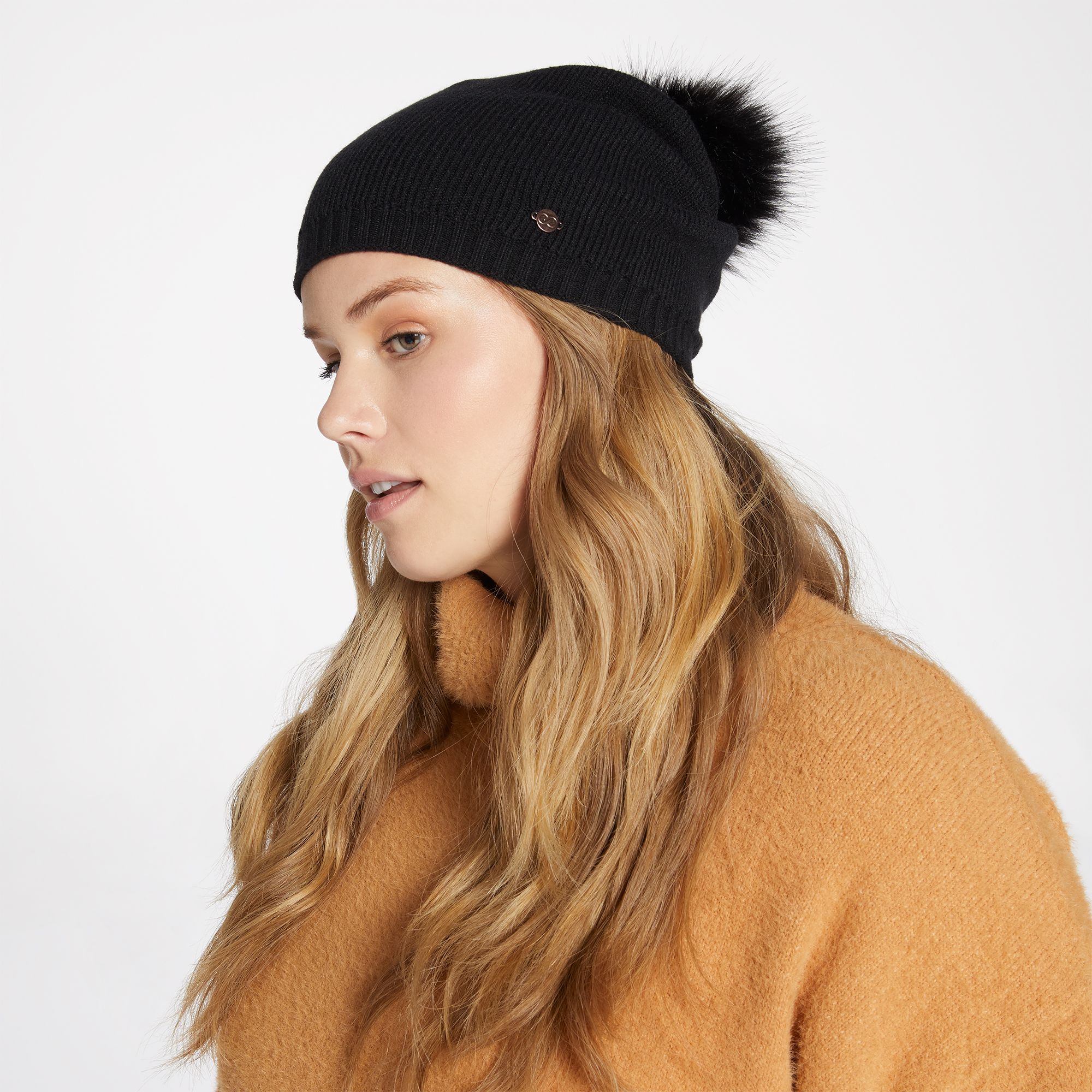 CALIA Women's Faux Fur Pom Slouch Beanie