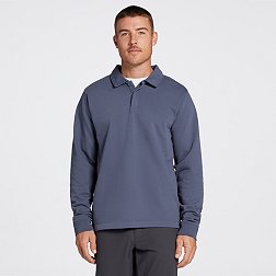 VRST Men's Washed Terry Long Sleeve Polo Shirt