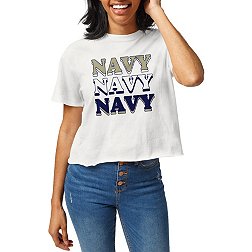 League-Legacy Women's Navy Midshipmen White Clothesline Cotton Crop T-Shirt