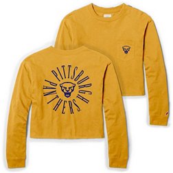 League-Legacy Women's Pitt Panthers Gold Clothesline Cotton Long Sleeve Midi T-Shirt