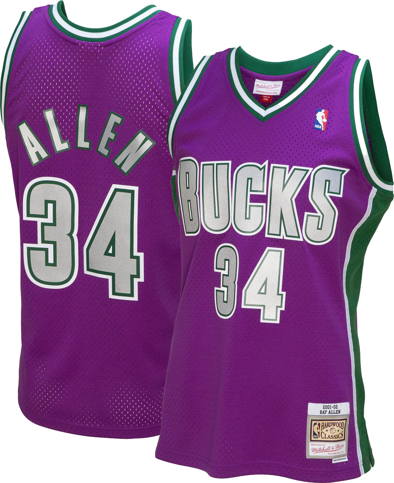 Mitchell & Ness Men's 2001 Milwaukee Bucks Ray Allen #34 Purple Hardwood Classics Swingman Jersey