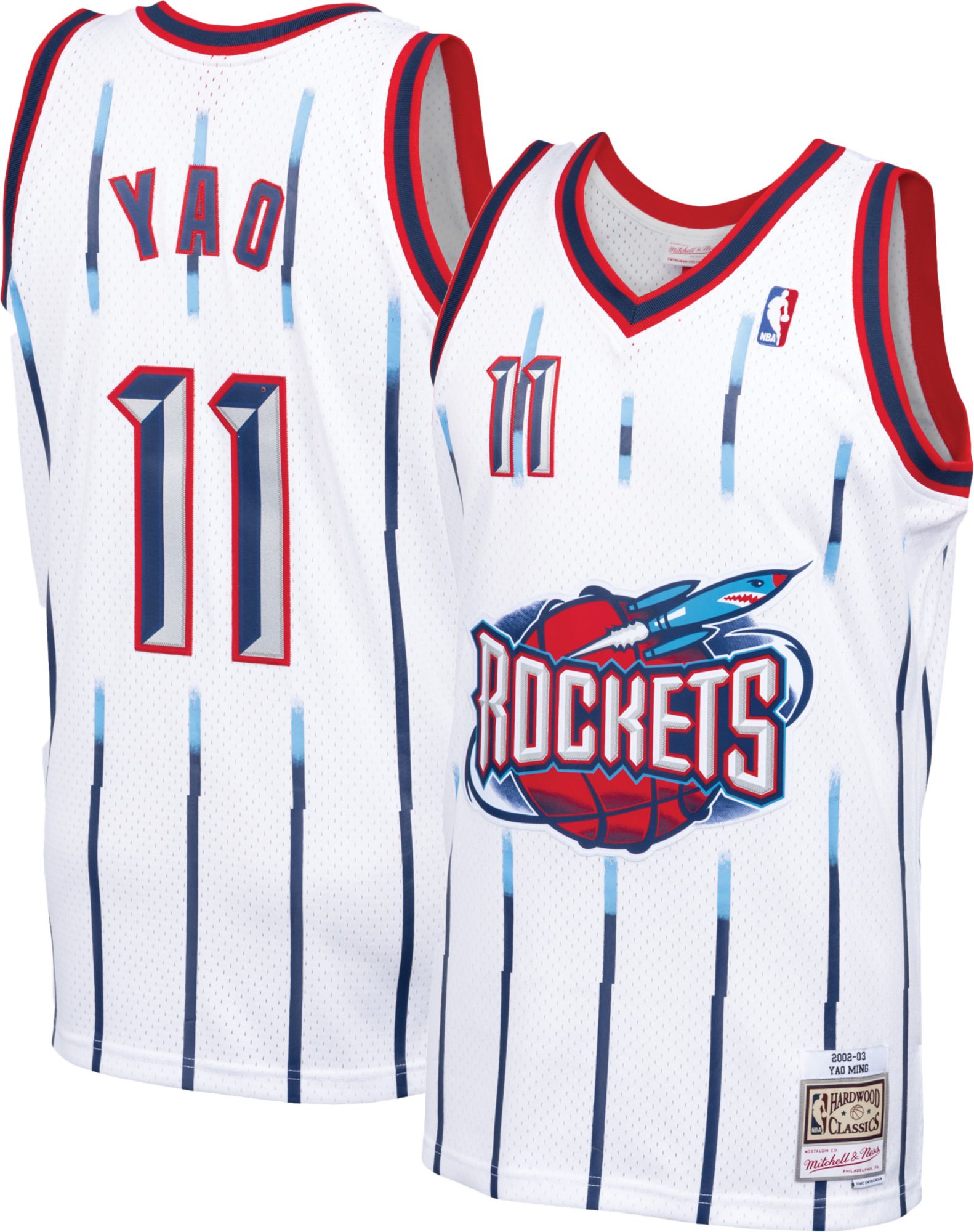 Mitchell &amp; Ness Men's 2002 Houston Rockets Yao Ming #11 White Hardwood Classics Swingman Jersey