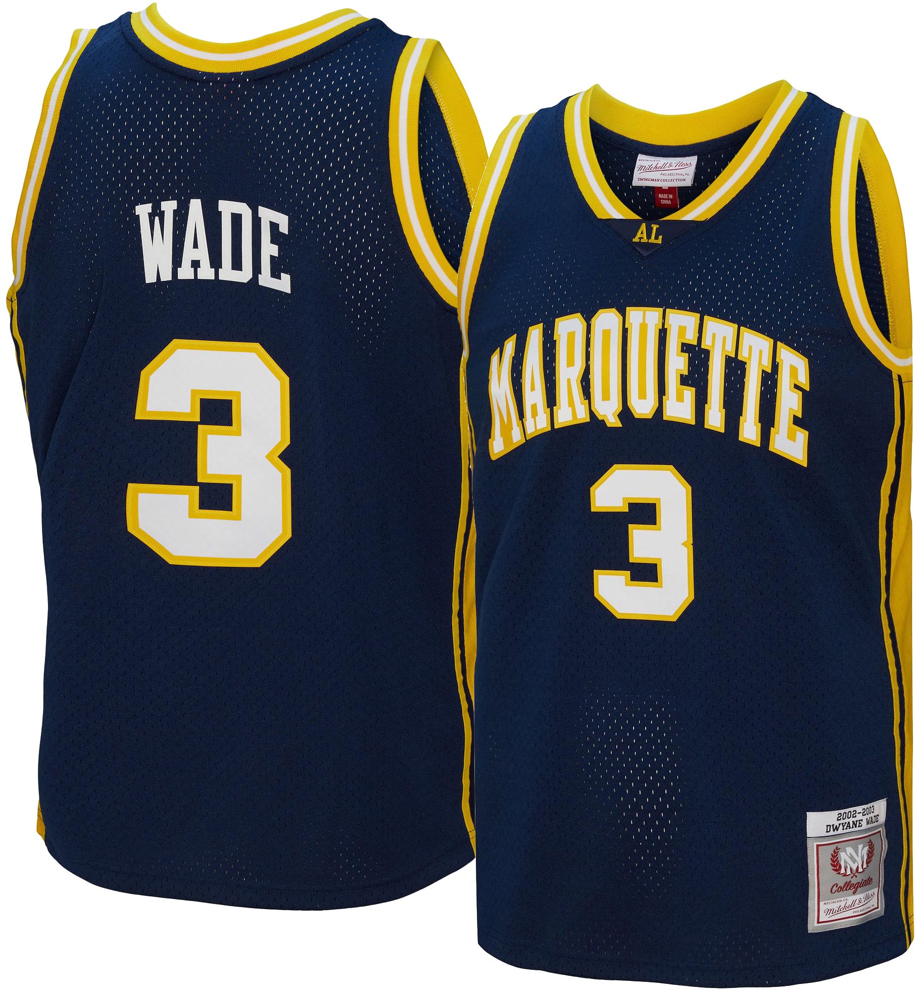 Mitchell & Ness Men's Marquette Golden Eagles Dwyane Wade #3 Blue 2002-03 Swingman Replica Throwback Jersey