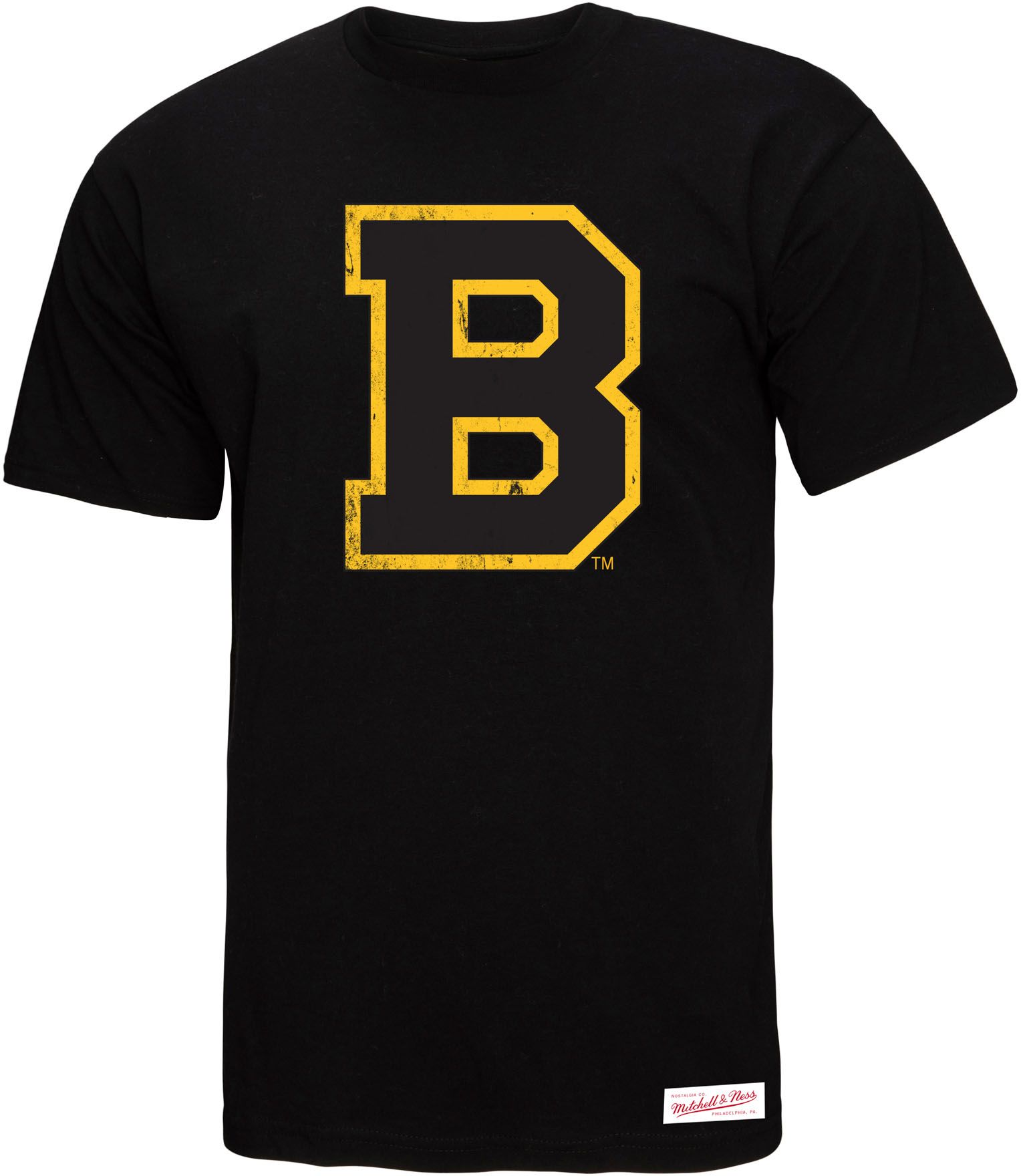 Mitchell &amp; Ness Boston Bruins Distressed Logo Black T-Shirt