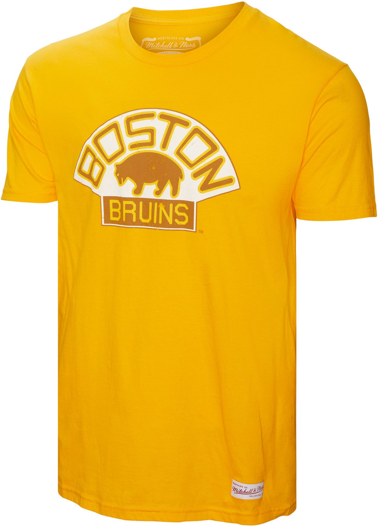 Mitchell &amp; Ness Boston Bruins Distressed Logo Gold T-Shirt