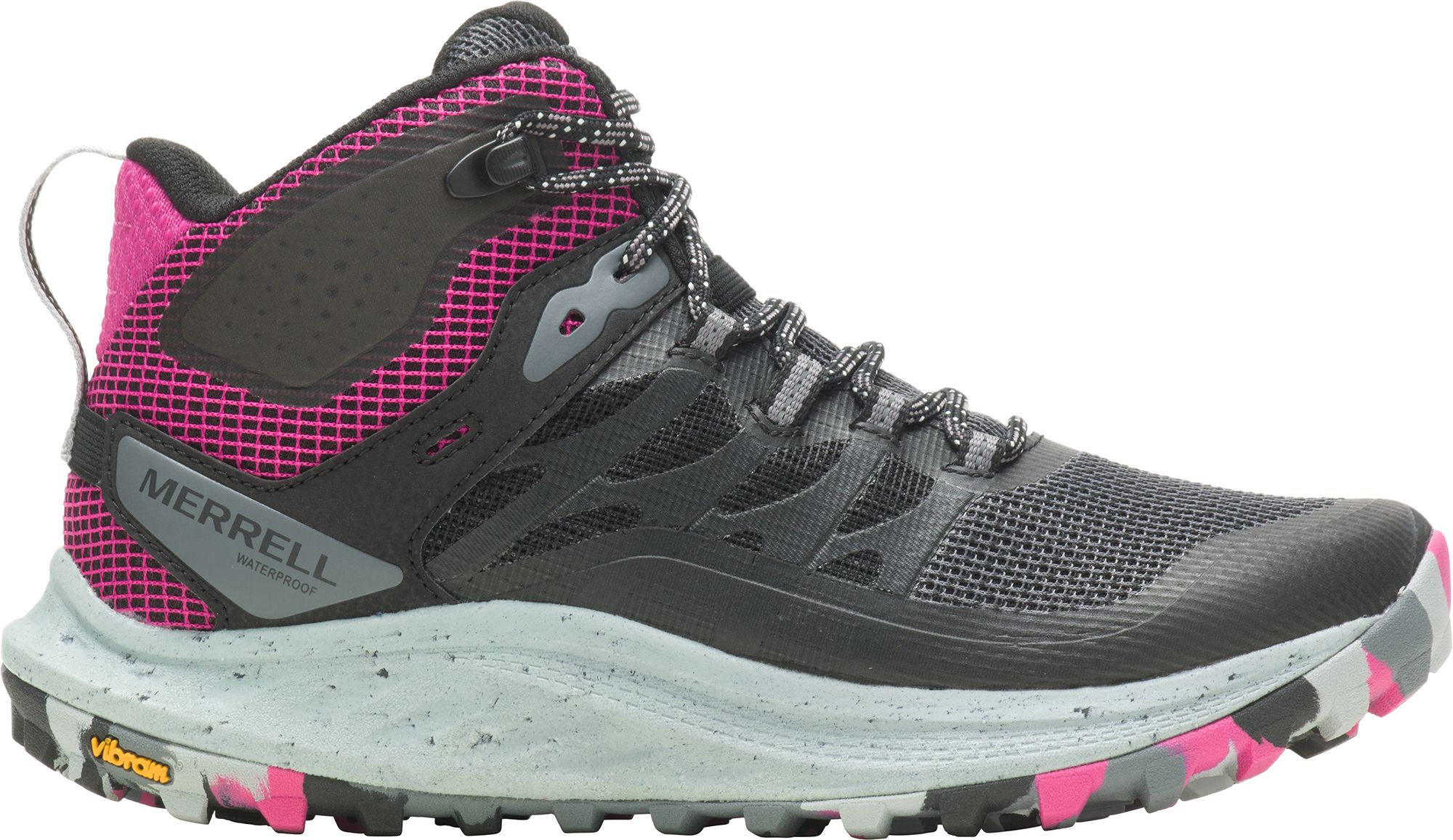 Photos - Trekking Shoes MERRELL Women's Antora 3 Mid Waterproof Hiking Boots, Size 9, Black/Fuchsi 