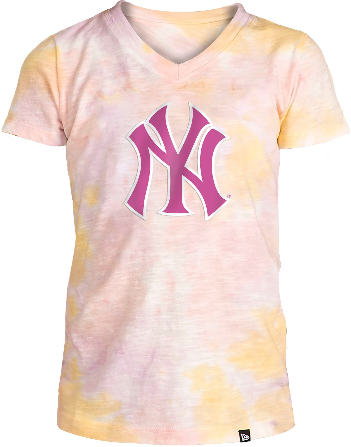Girl's Youth New Era Pink New York Yankees Jersey Stars V-Neck T-Shirt