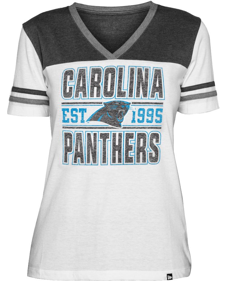 Women's Carolina Panthers Established V-Neck White T-Shirt