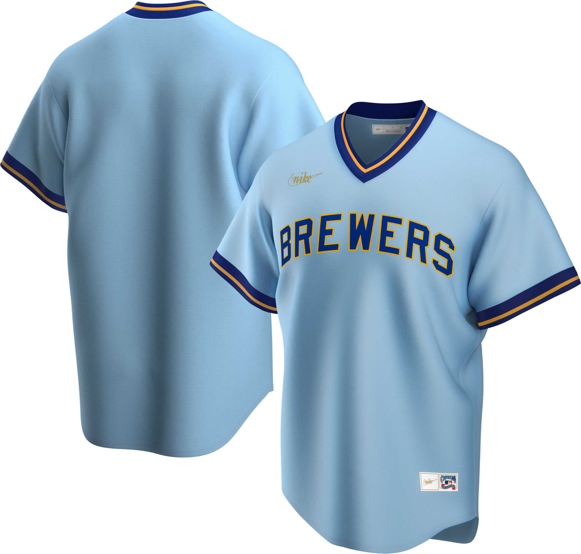 Nike / Men's Milwaukee Brewers Cooperstown Blue Cool Base Jersey