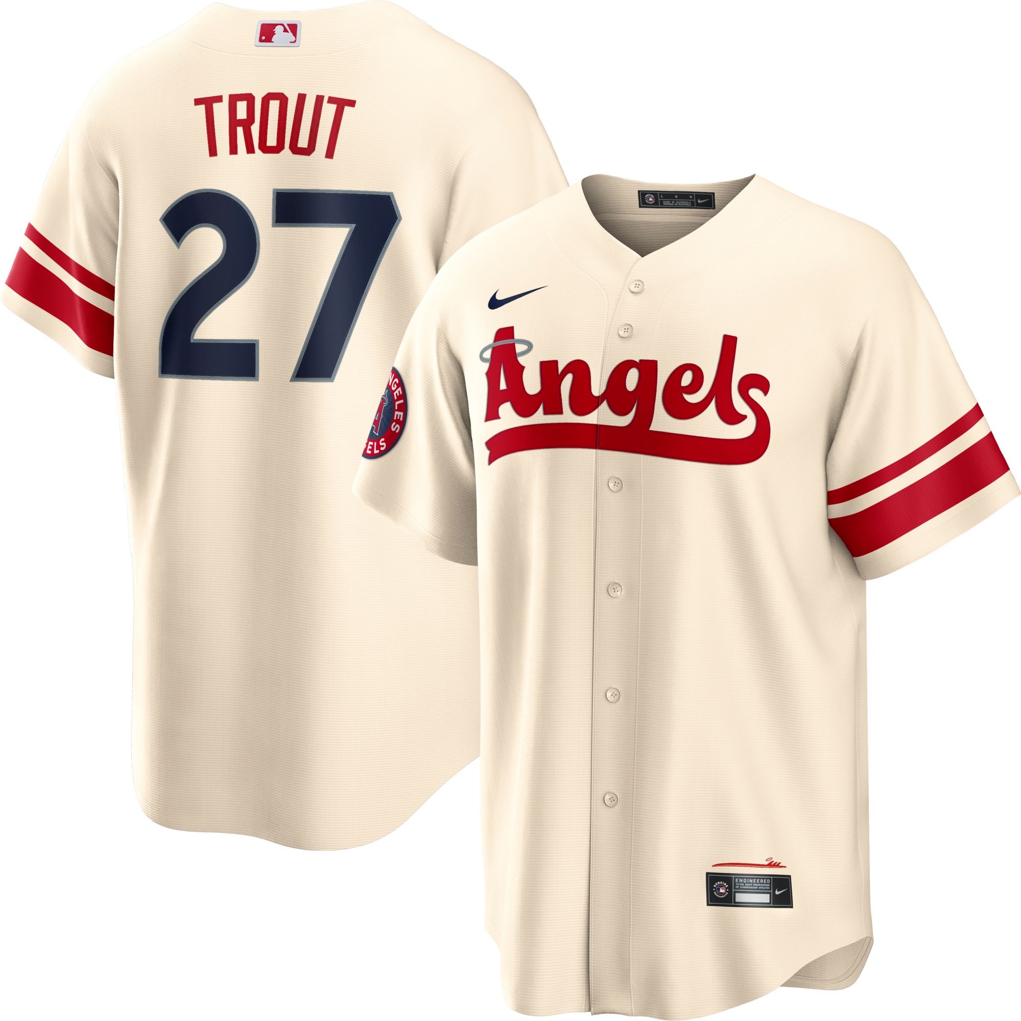 Nike / Women's Los Angeles Angels Mike Trout #27 2022 City Connect Home Cool  Base Jersey