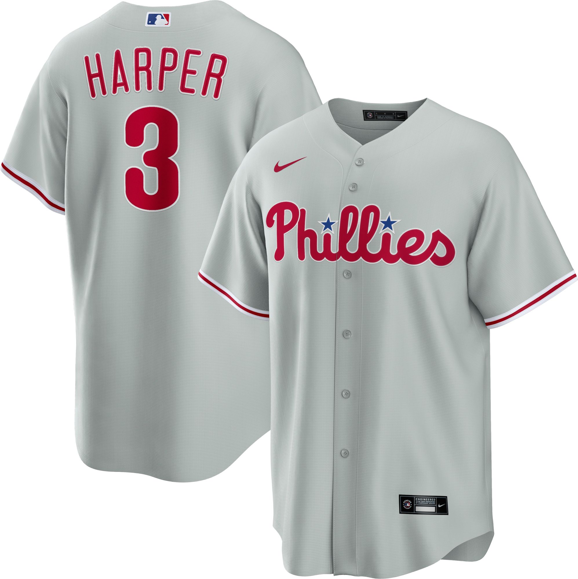 Nike / Men's Philadelphia Phillies Bryce Harper #3 Grey Cool Base