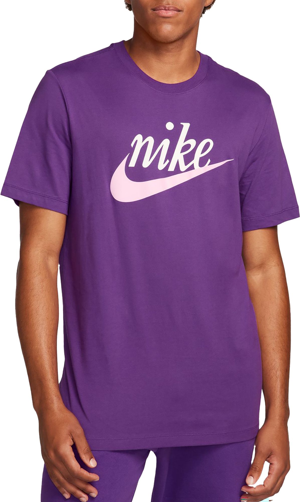 men's white and purple graphic tee