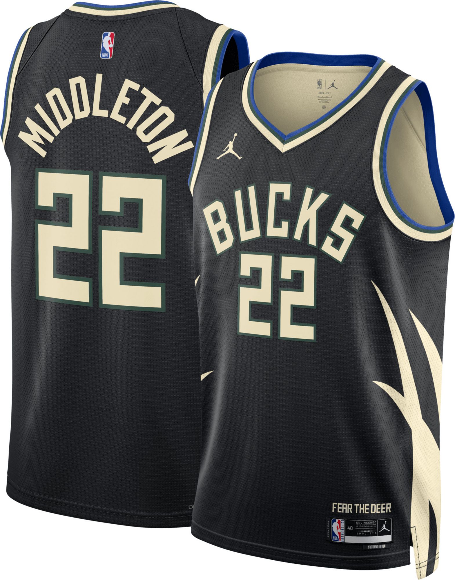 Nike Men's Milwaukee Bucks Khris Middleton #22 Black Dri-FIT Swingman Jersey