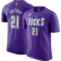 Nike Men's Milwaukee Bucks Jrue Holiday #21 Purple Hardwood Classic T-Shirt
