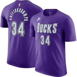 Nike Men's Milwaukee Bucks Giannis Antetokounmpo #34 Purple Hardwood Classic T-Shirt