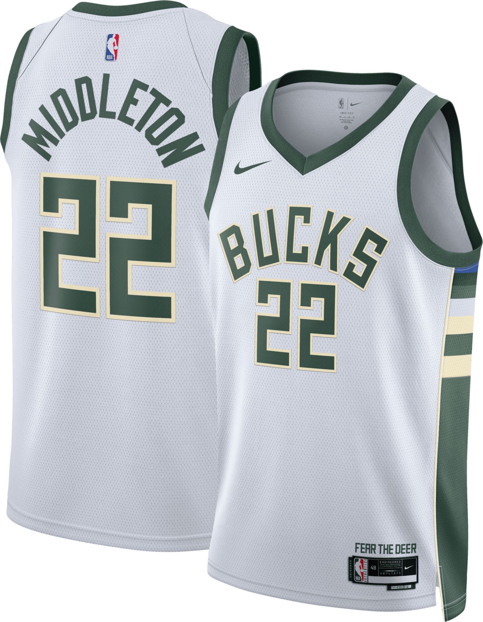 Nike Men's Milwaukee Bucks Khris Middleton #22 White Dri-FIT Swingman Jersey
